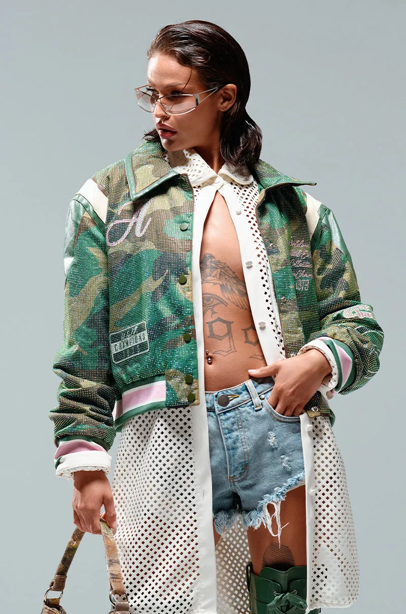 RUN FOR YOUR MONEY EMBELLISHED BOMBER sold by AKIRA