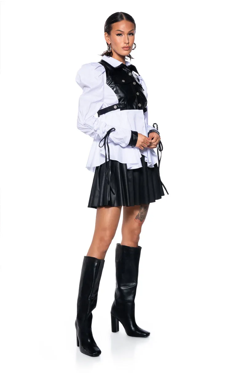 ALWAYS FABULOUS FAUX LEATHER DETAIL BUTTON DOWN BLOUSE sold by AKIRA product image thumbnail 3