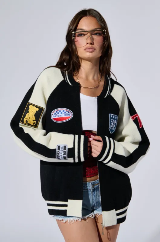 DOWN TIME KNIT BOMBER sold by AKIRA