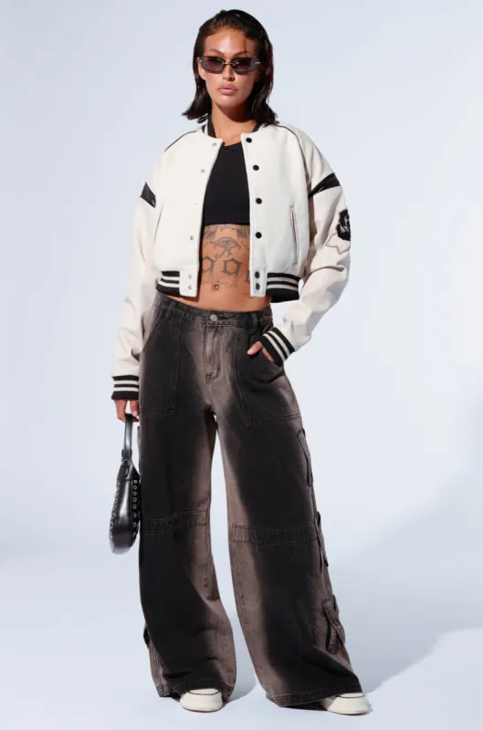 X ON MY HEART WIDE LEG DENIM PANT IN GREY sold by AKIRA