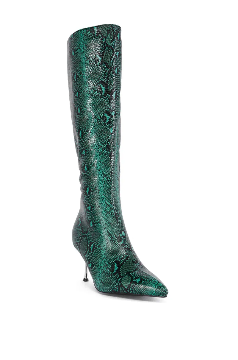 AZALEA WANG JACARANDA GREEN SNAKE EMBOSSED EMBELLISHED HEEL BOOT sold by AKIRA product image thumbnail 3