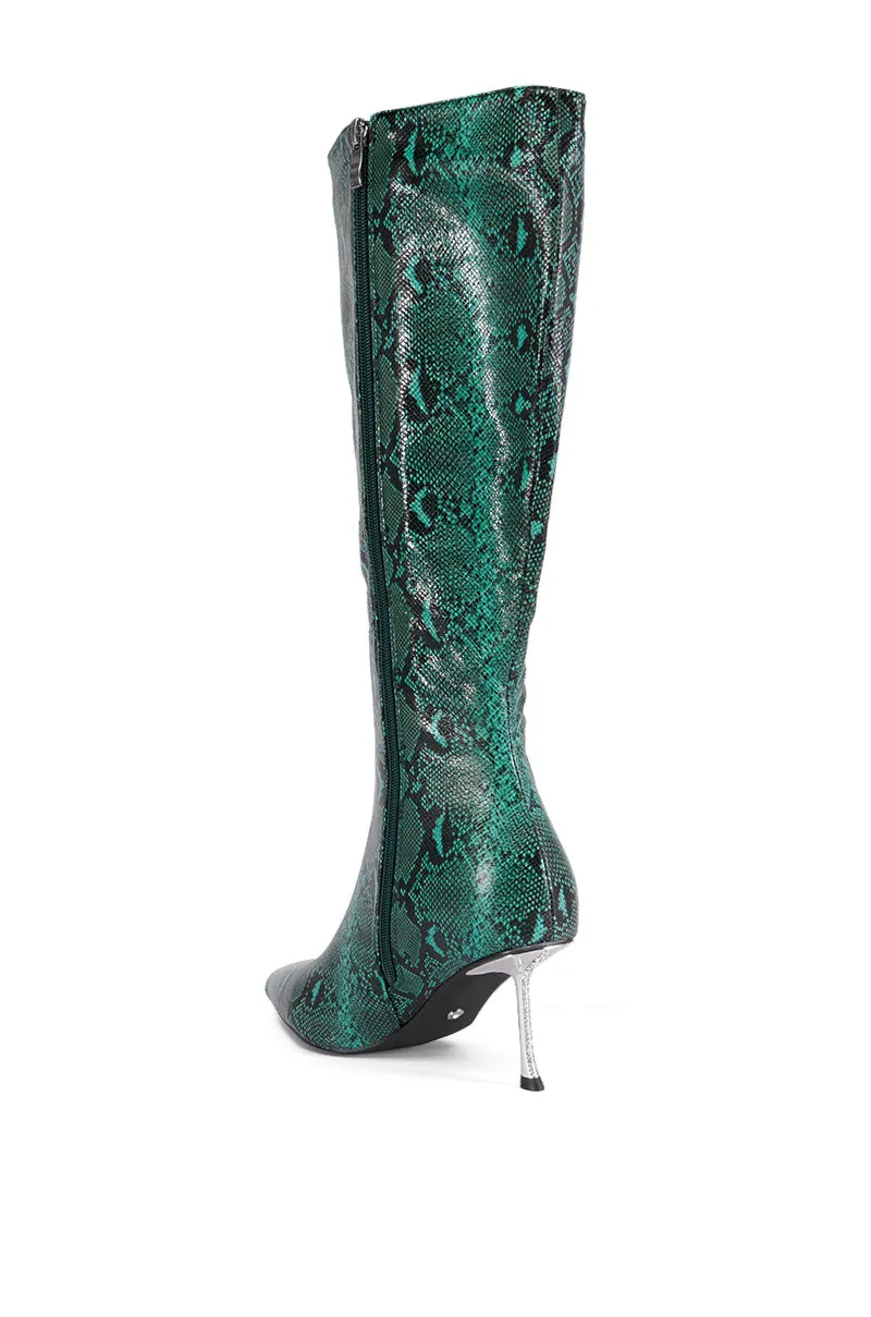 AZALEA WANG JACARANDA GREEN SNAKE EMBOSSED EMBELLISHED HEEL BOOT sold by AKIRA product image thumbnail 4