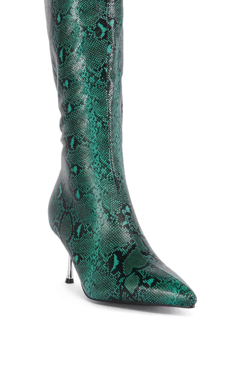 AZALEA WANG JACARANDA GREEN SNAKE EMBOSSED EMBELLISHED HEEL BOOT sold by AKIRA product image thumbnail 5