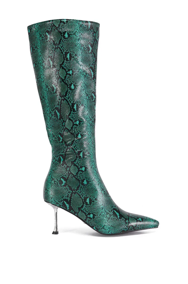 AZALEA WANG JACARANDA GREEN SNAKE EMBOSSED EMBELLISHED HEEL BOOT sold by AKIRA product image thumbnail 2