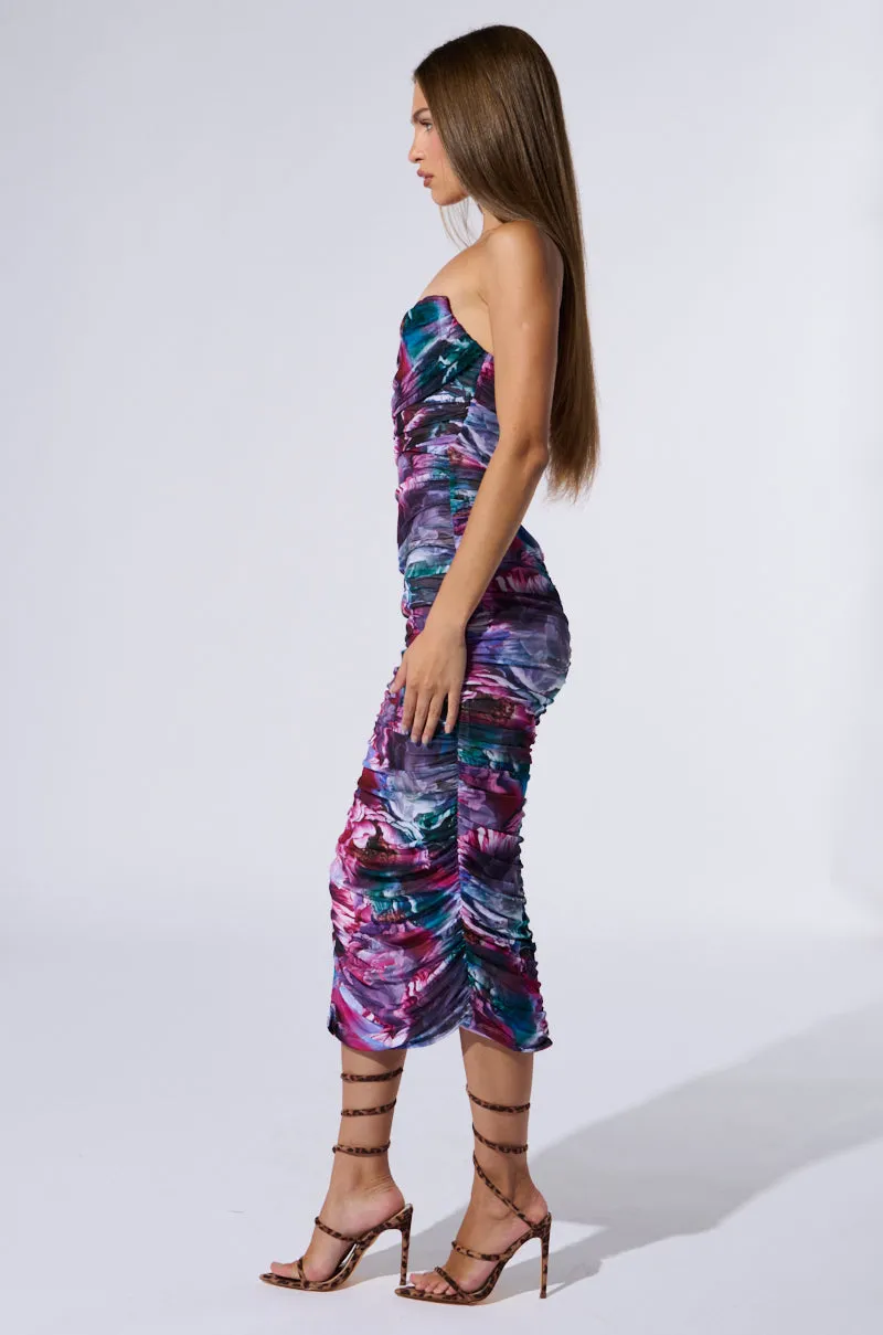 FLORAL FANTASY RUCHED MIDI DRESS sold by AKIRA product image thumbnail 4