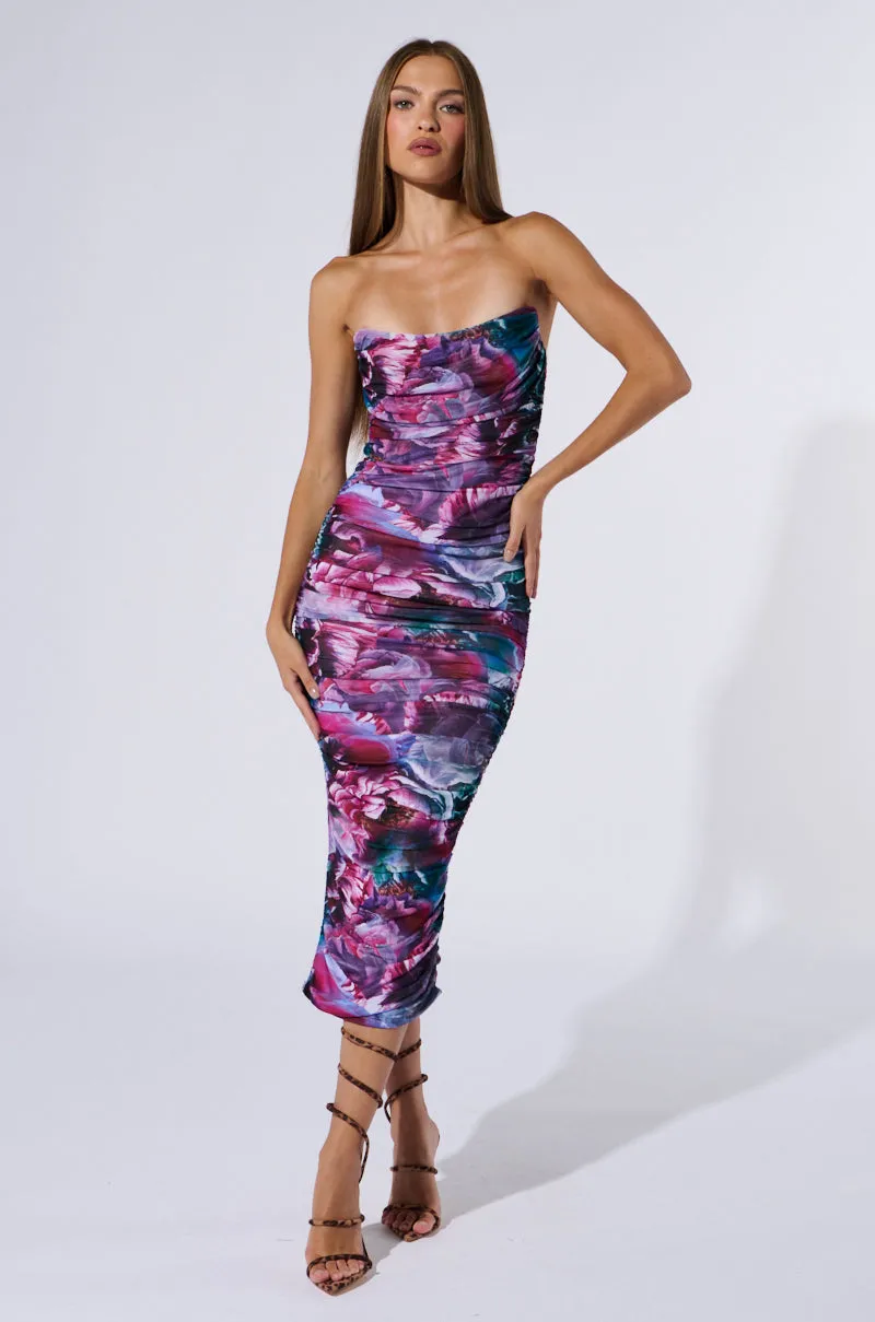 FLORAL FANTASY RUCHED MIDI DRESS sold by AKIRA product image thumbnail 3