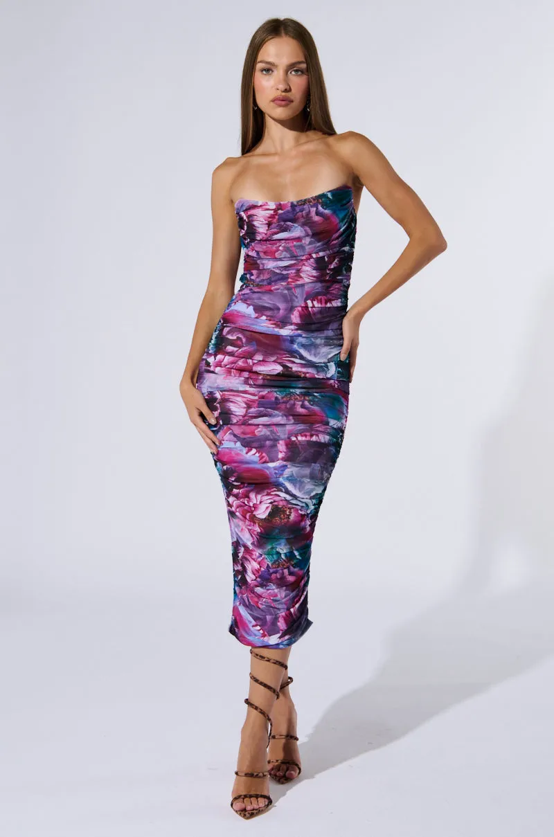 FLORAL FANTASY RUCHED MIDI DRESS sold by AKIRA product image thumbnail 2