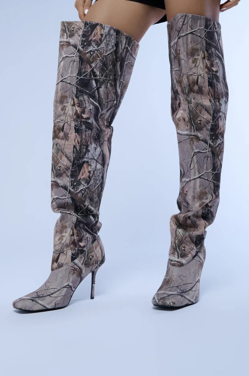 AZALEA WANG BOISTEROUS CAMO SQUARE TOE BOOT sold by AKIRA