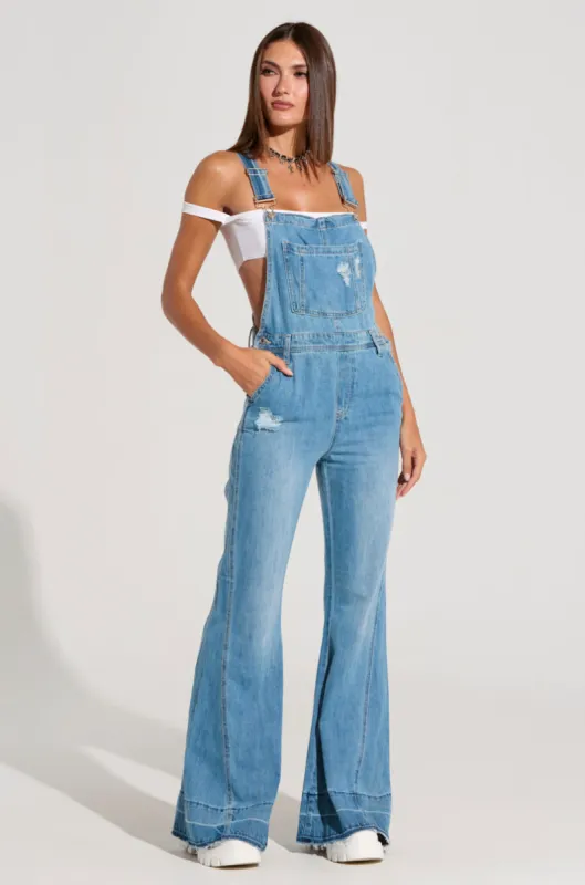 LARINA DENIM OVERALLS sold by AKIRA