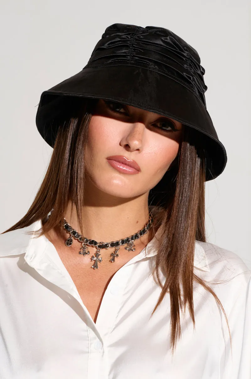 RUCHED BABE SATIN BUCKET HAT sold by AKIRA