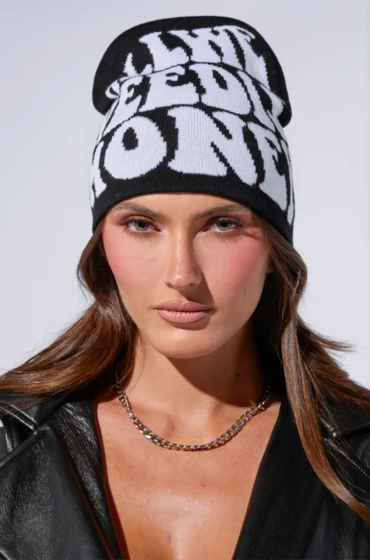 ALL WE NEED IS MONEY BLACK BEANIE sold by AKIRA