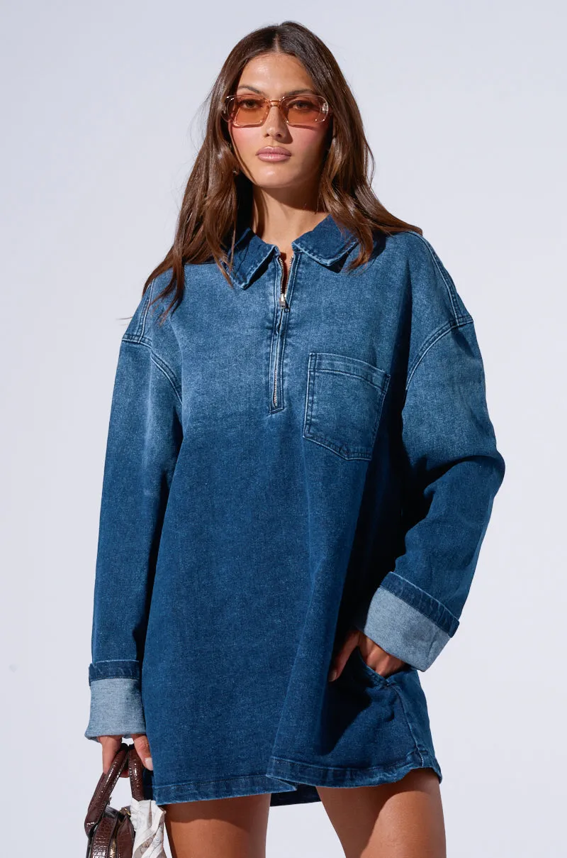 COOL GIRL OVERSIZED DENIM SHIRT DRESS sold by AKIRA product image thumbnail 3