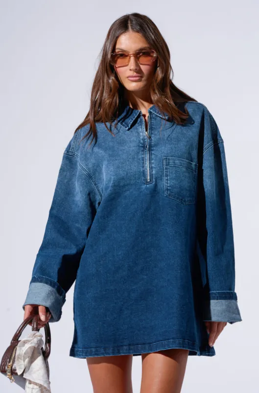 COOL GIRL OVERSIZED DENIM SHIRT DRESS sold by AKIRA