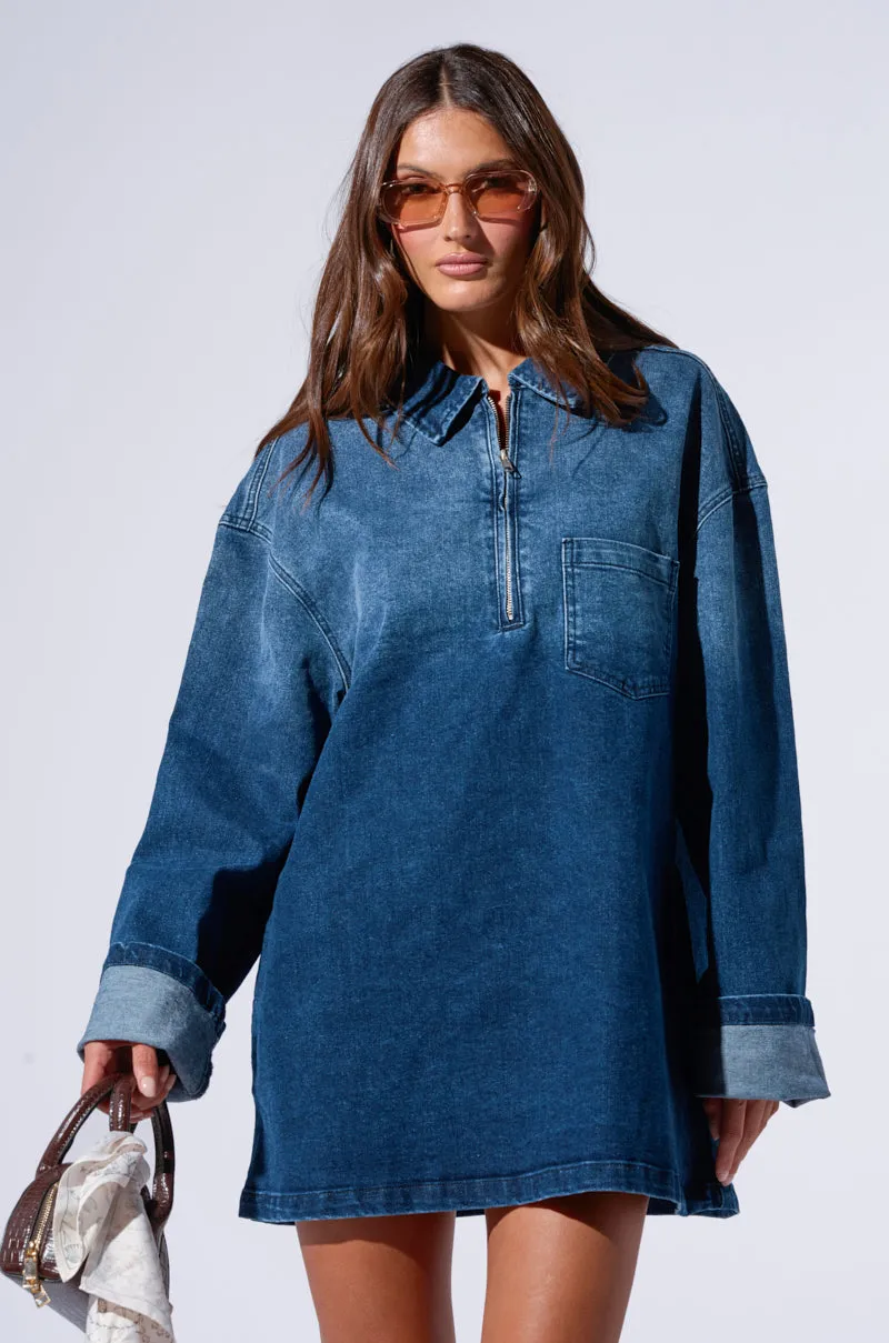 COOL GIRL OVERSIZED DENIM SHIRT DRESS sold by AKIRA