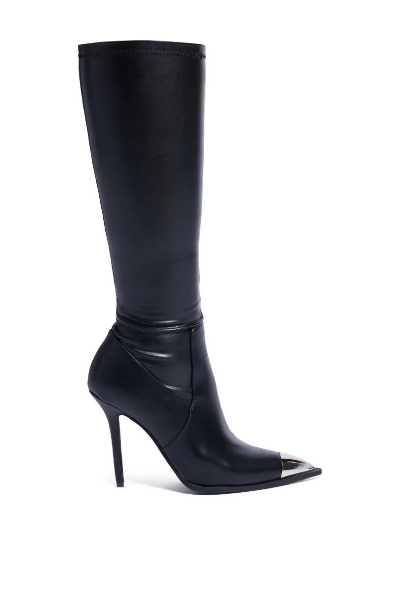 AZALEA WANG XIAO BLACK KNEE HIGH BOOT WITH METAL TOE CAP sold by AKIRA product image thumbnail 3