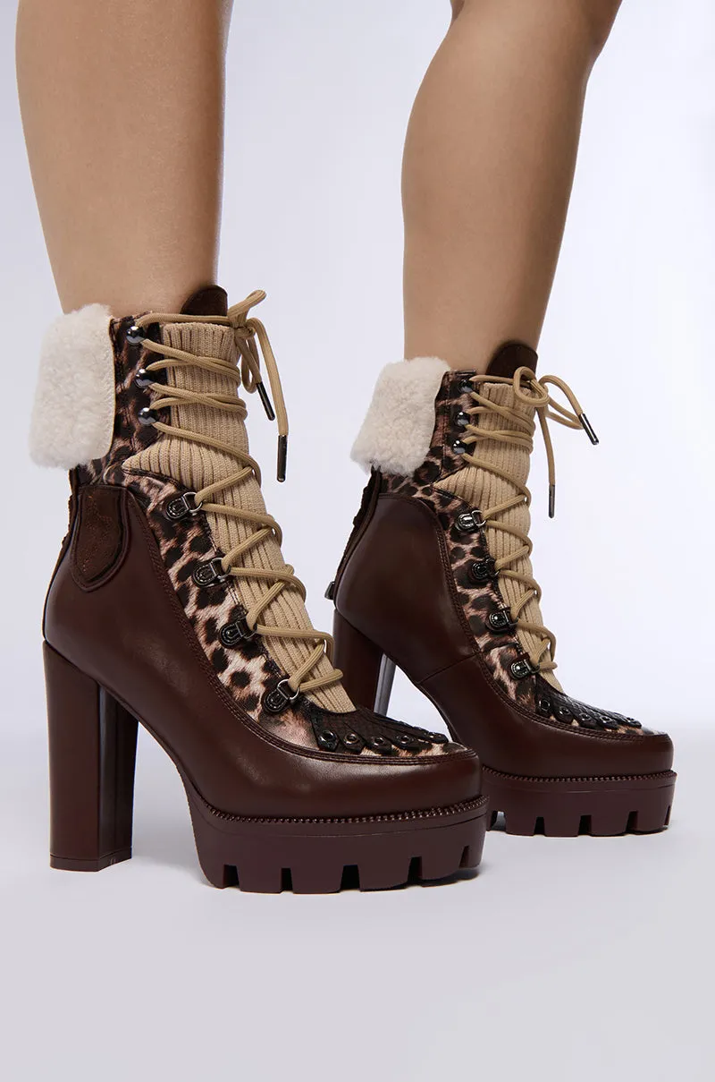 AZALEA WANG FINLEA BROWN MULTI MATERIAL BOOTIE sold by AKIRA