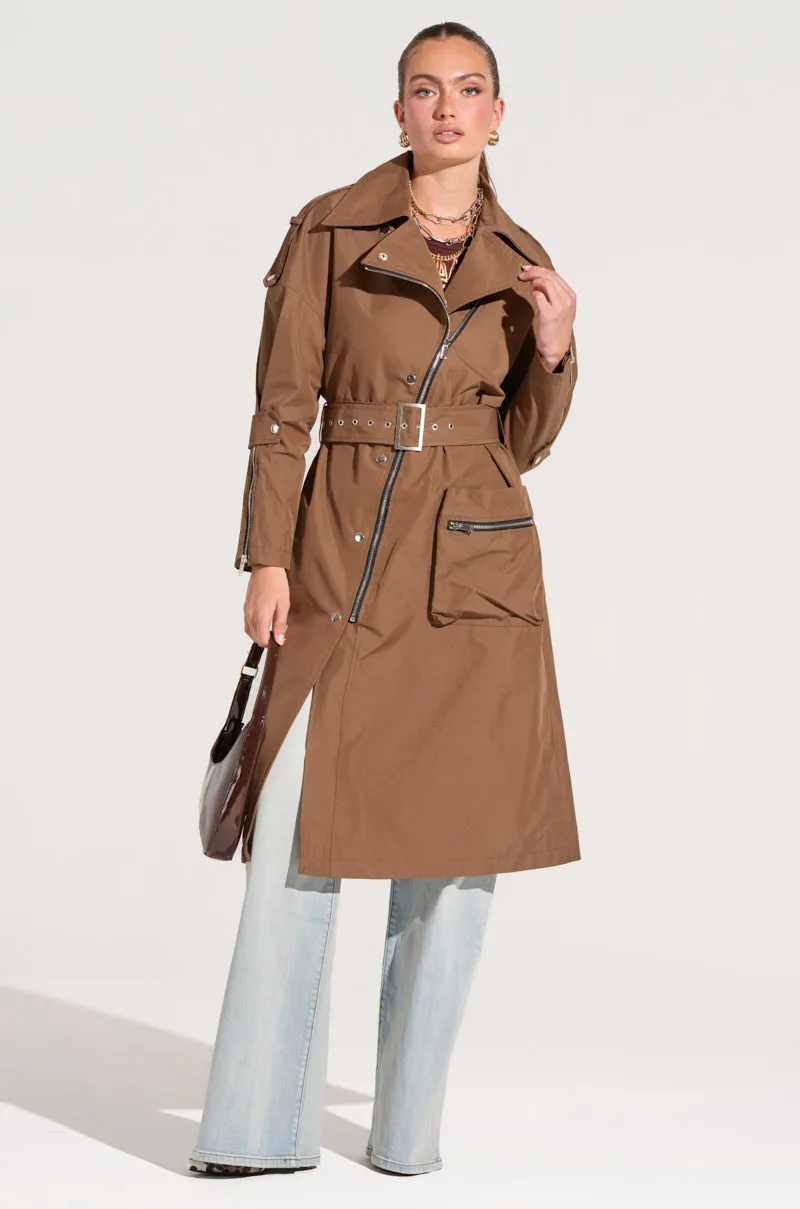 MANHATTAN ASYMMETRICAL TRENCH sold by AKIRA