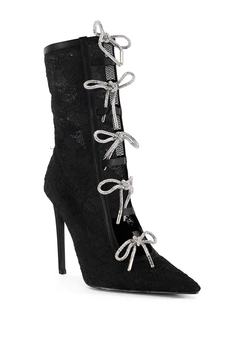 AZALEA WANG NAZANIN BLACK LACE BOOTIE WITH RHINESTONE BOWS sold by AKIRA product image thumbnail 4