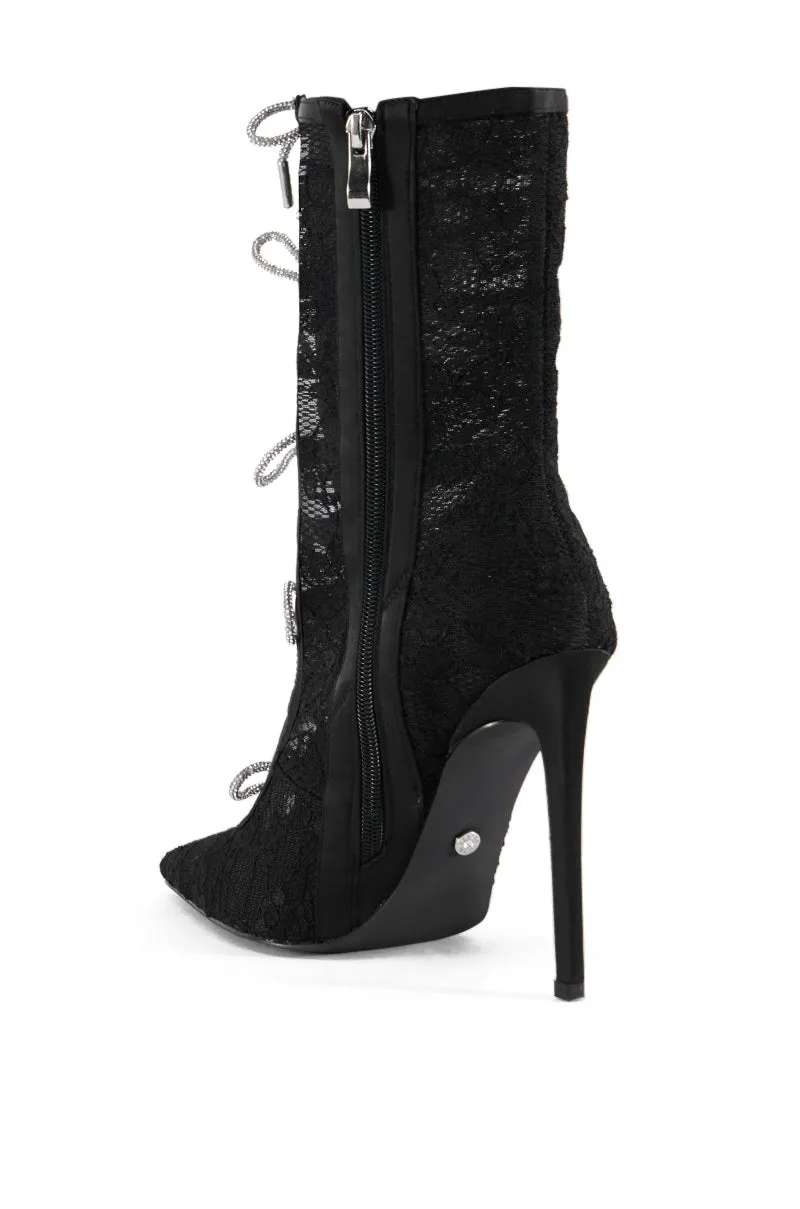 AZALEA WANG NAZANIN BLACK LACE BOOTIE WITH RHINESTONE BOWS sold by AKIRA product image thumbnail 5
