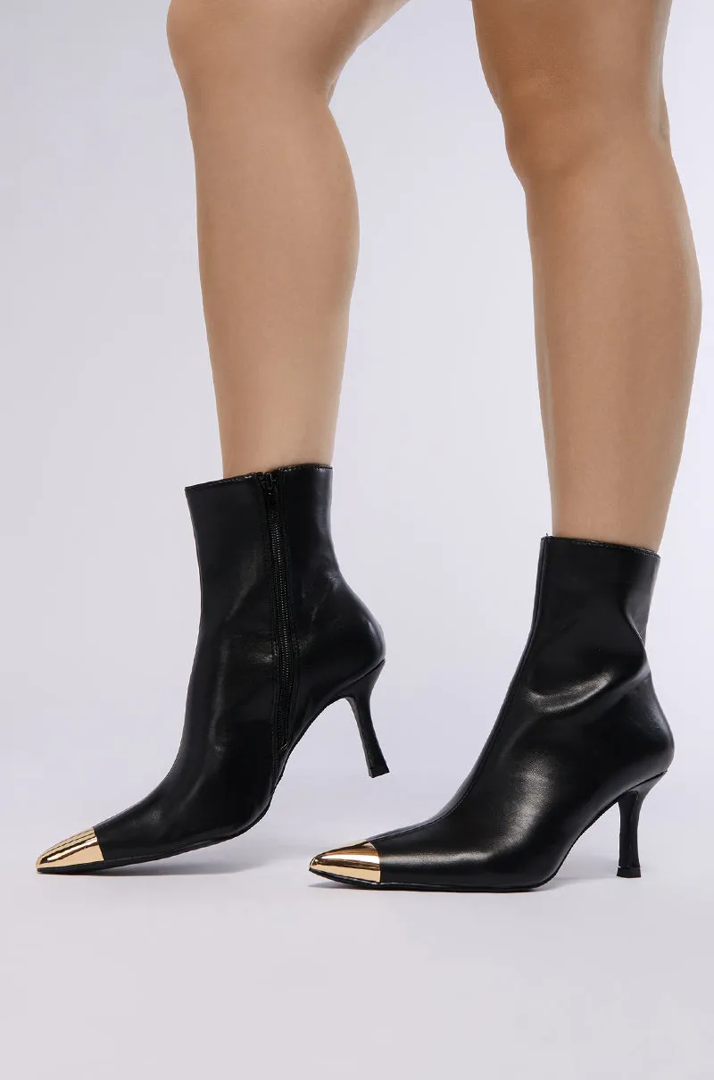 AZALEA WANG JAMESINA BLACK METAL TOE BOOTIE sold by AKIRA