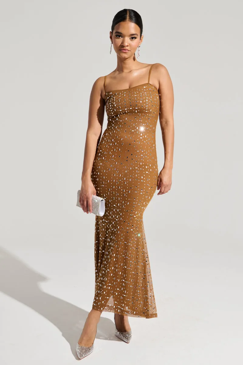 ANASTASIA MESH RHINESTONE MAXI DRESS sold by AKIRA