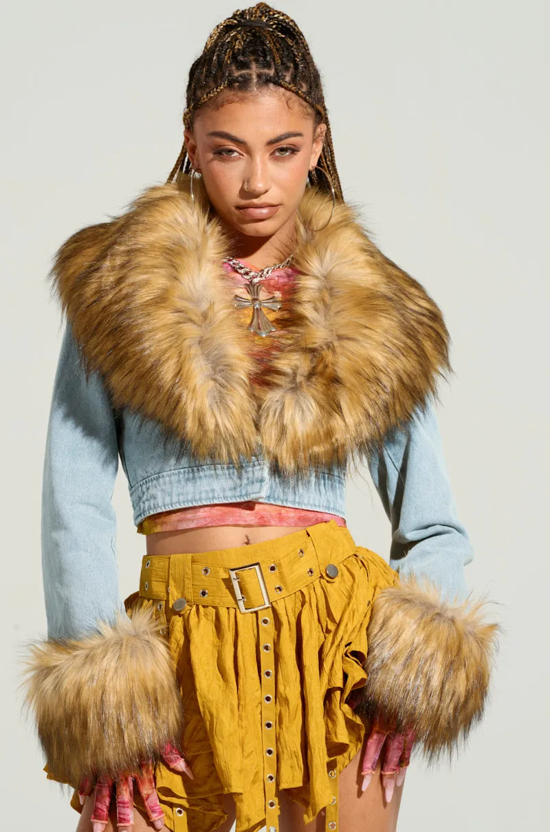 NEW GISELE CROPPED FUR TRIM JACKET sold by AKIRA