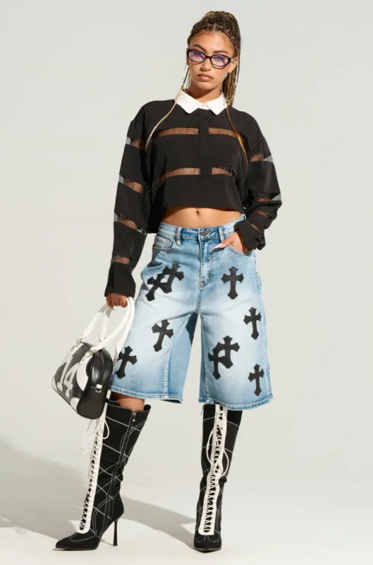 CROSS YOU OFF BERMUDA DENIM SHORT sold by AKIRA