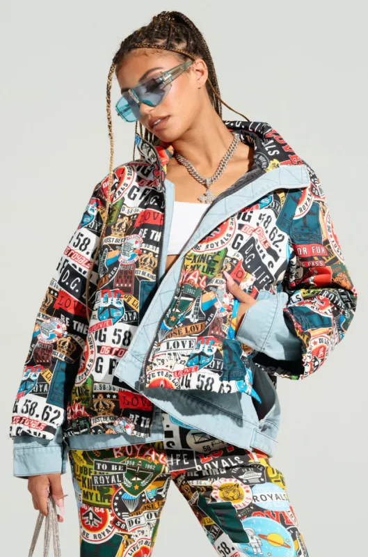 RED LIGHT LAYERED GRAPHIC BOMBER sold by AKIRA