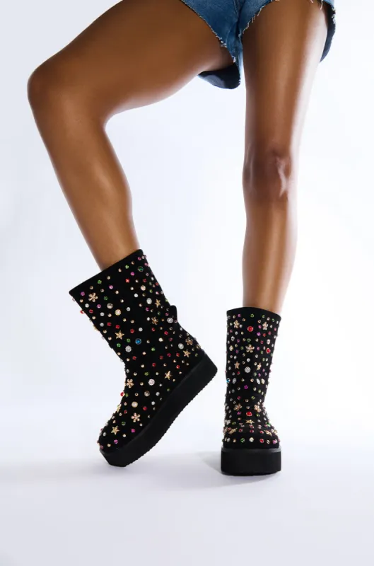AZALEA WANG EMBELLISHED RHINESTONE BOOTIE IN BLACK sold by AKIRA