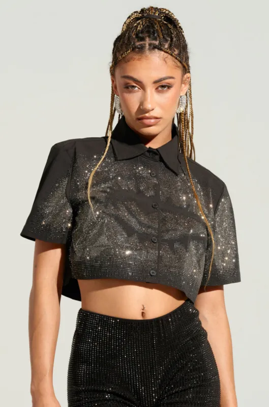 MYSTERY LADY BUTTON DOWN TOP sold by AKIRA