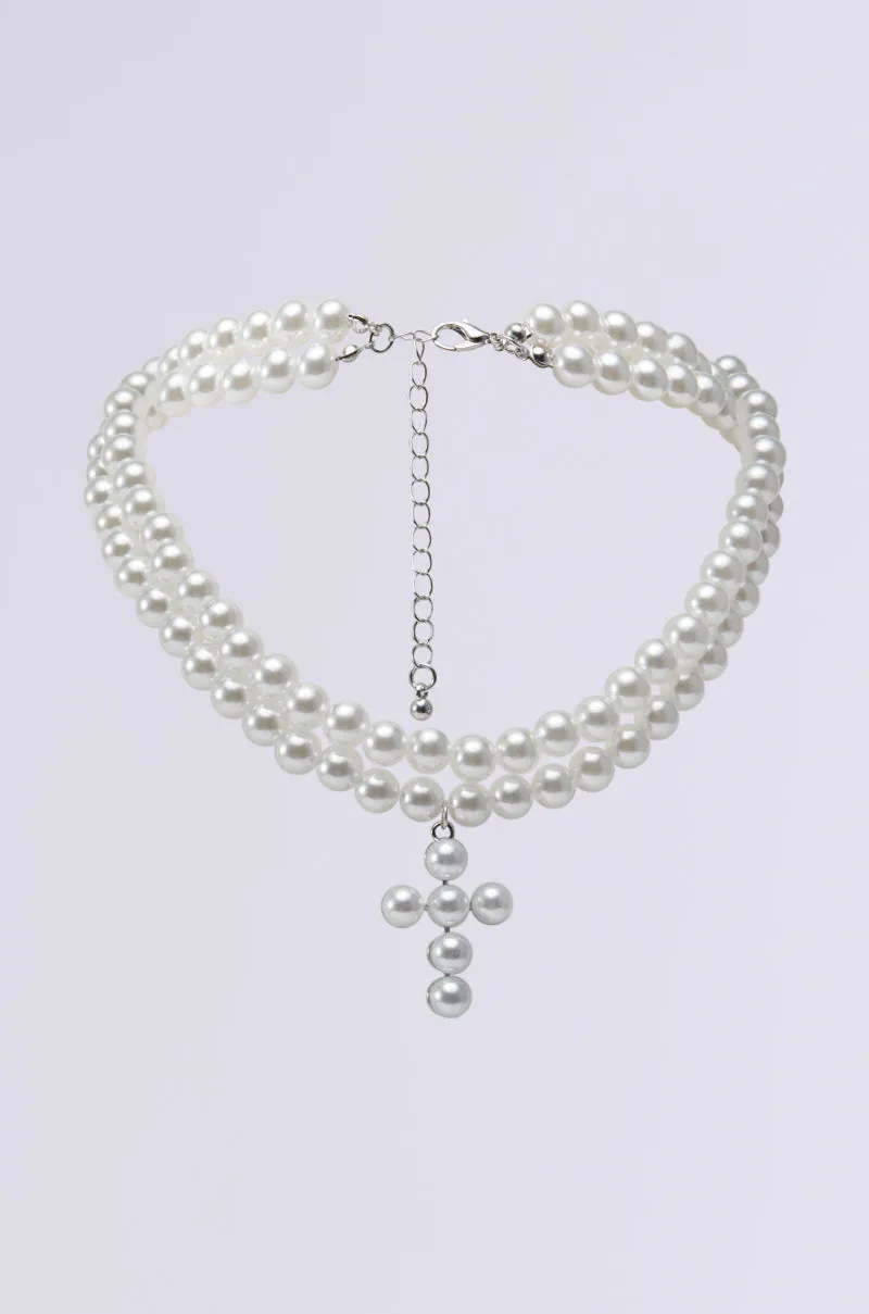 PEARL DREAMING CROSS CHOKER sold by AKIRA