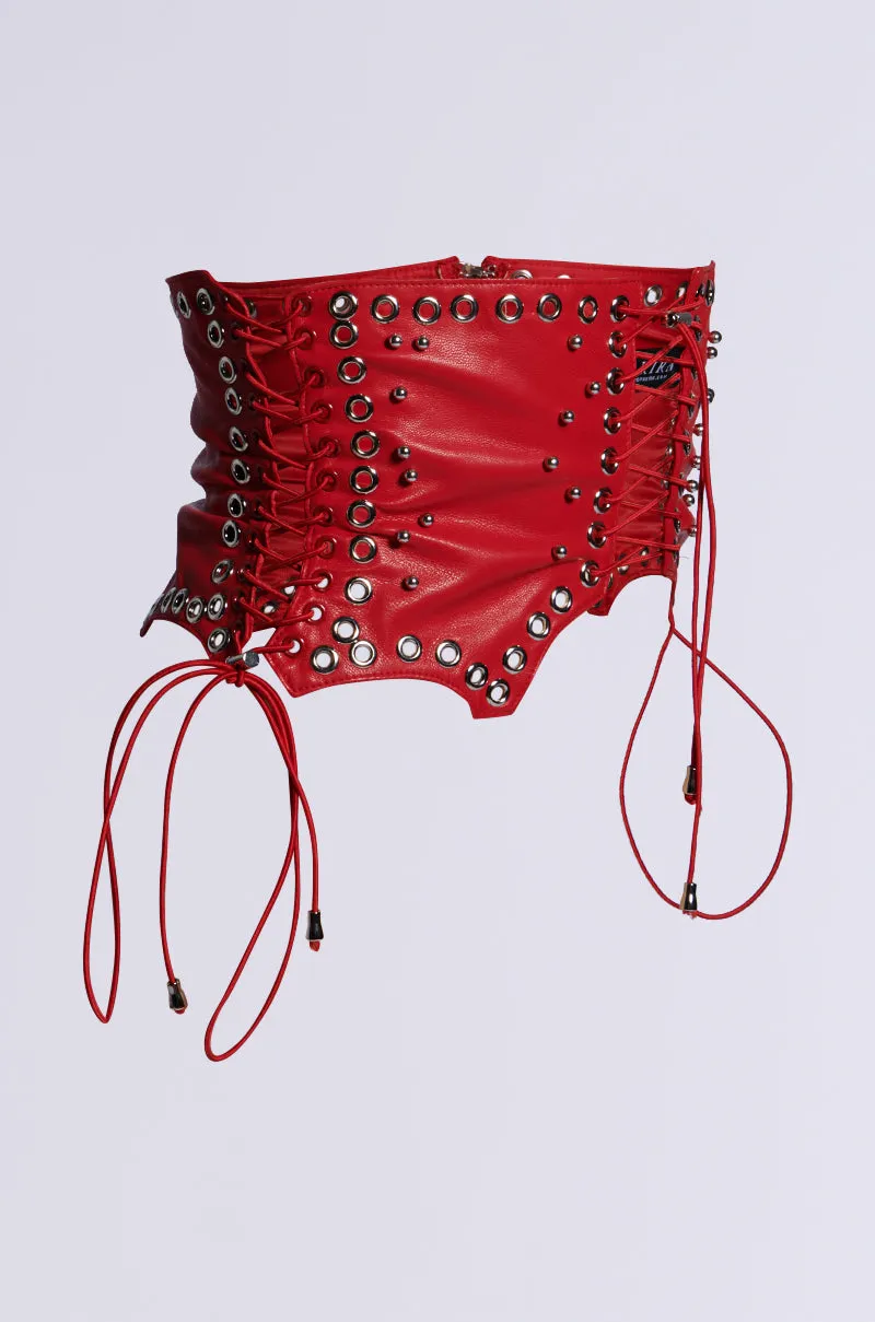 RED ROOM LACE UP BELT sold by AKIRA product image thumbnail 4