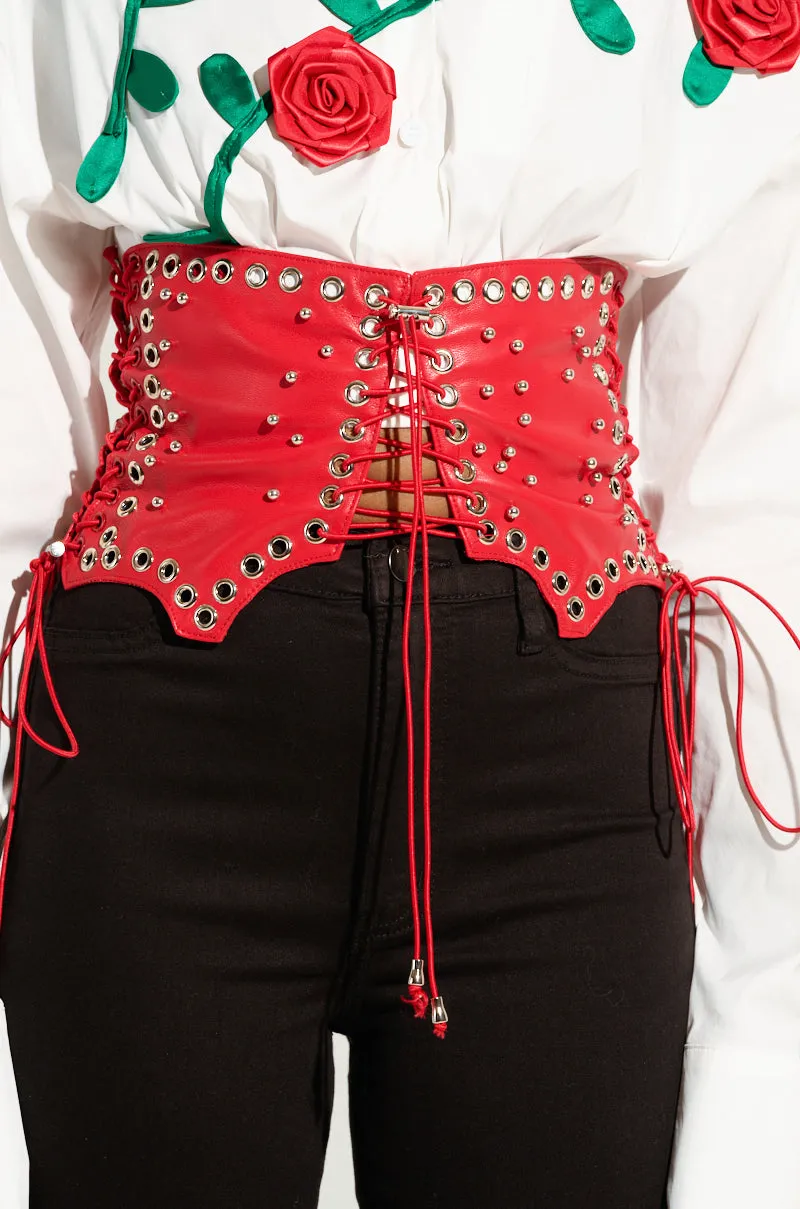 RED ROOM LACE UP BELT sold by AKIRA product image thumbnail 2