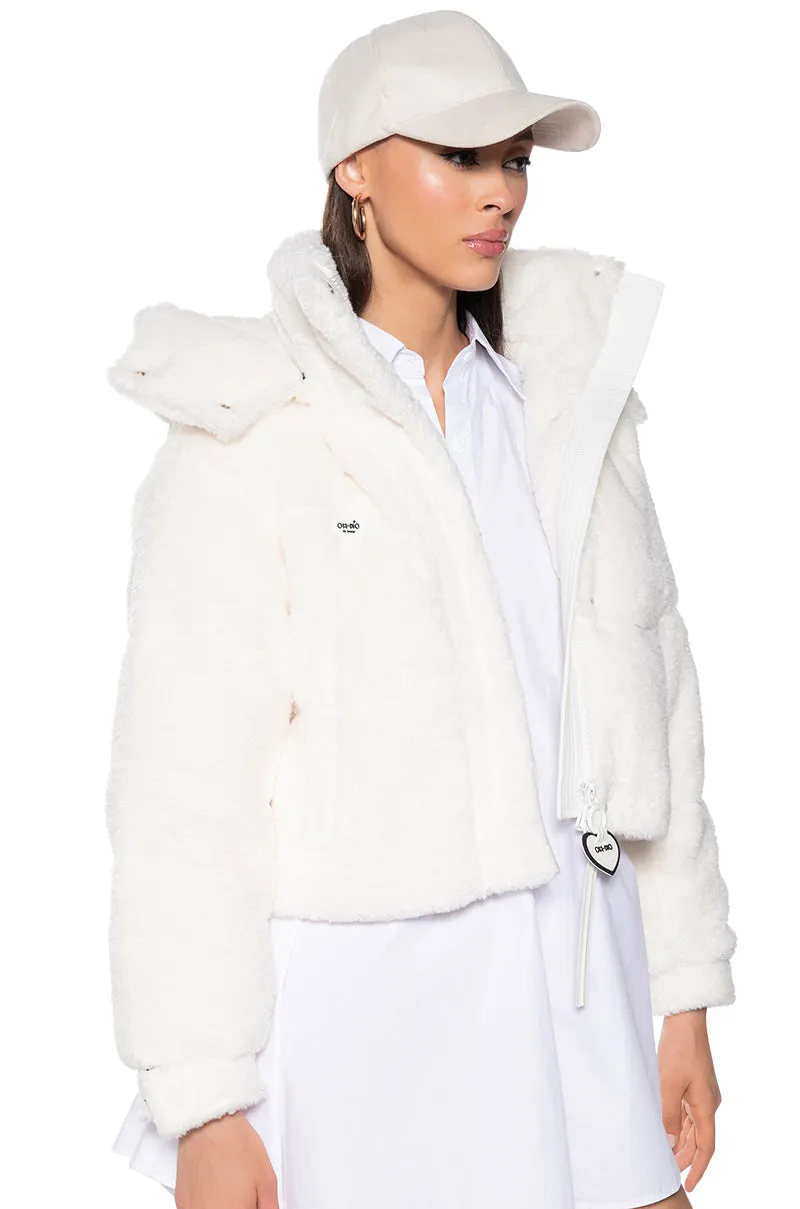 MARDIE FUZZY BEIGE HOODED PUFFER sold by AKIRA product image thumbnail 3