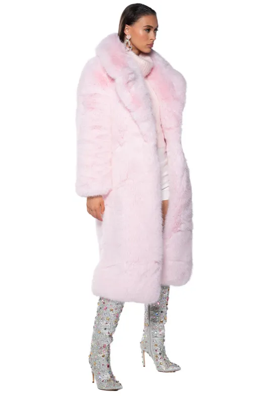 BEAR HUG LUXE FAUX FUR TRENCH COAT IN PINK sold by AKIRA
