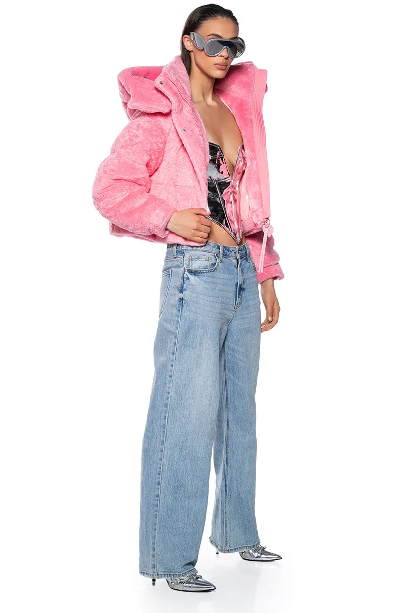 MARDIE PINK FUZZY HOODED PUFFER sold by AKIRA product image thumbnail 4
