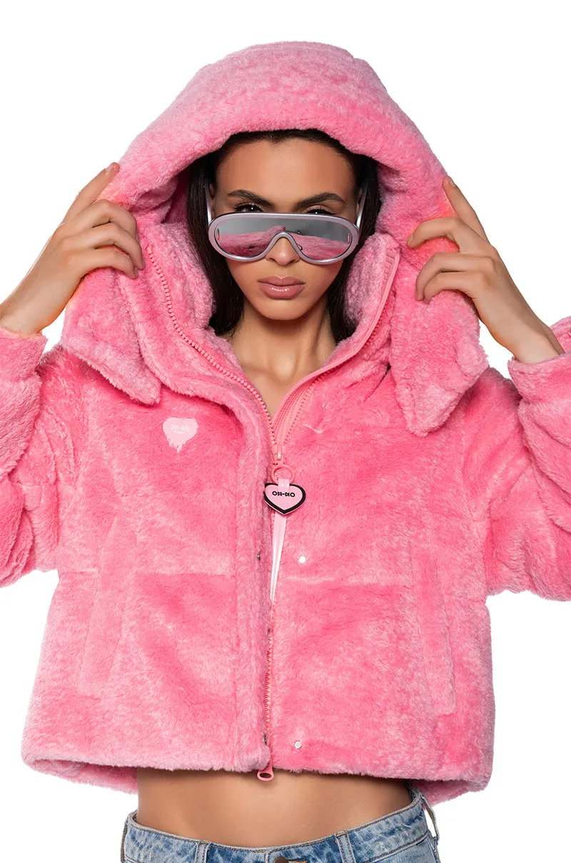 MARDIE PINK FUZZY HOODED PUFFER sold by AKIRA product image thumbnail 2