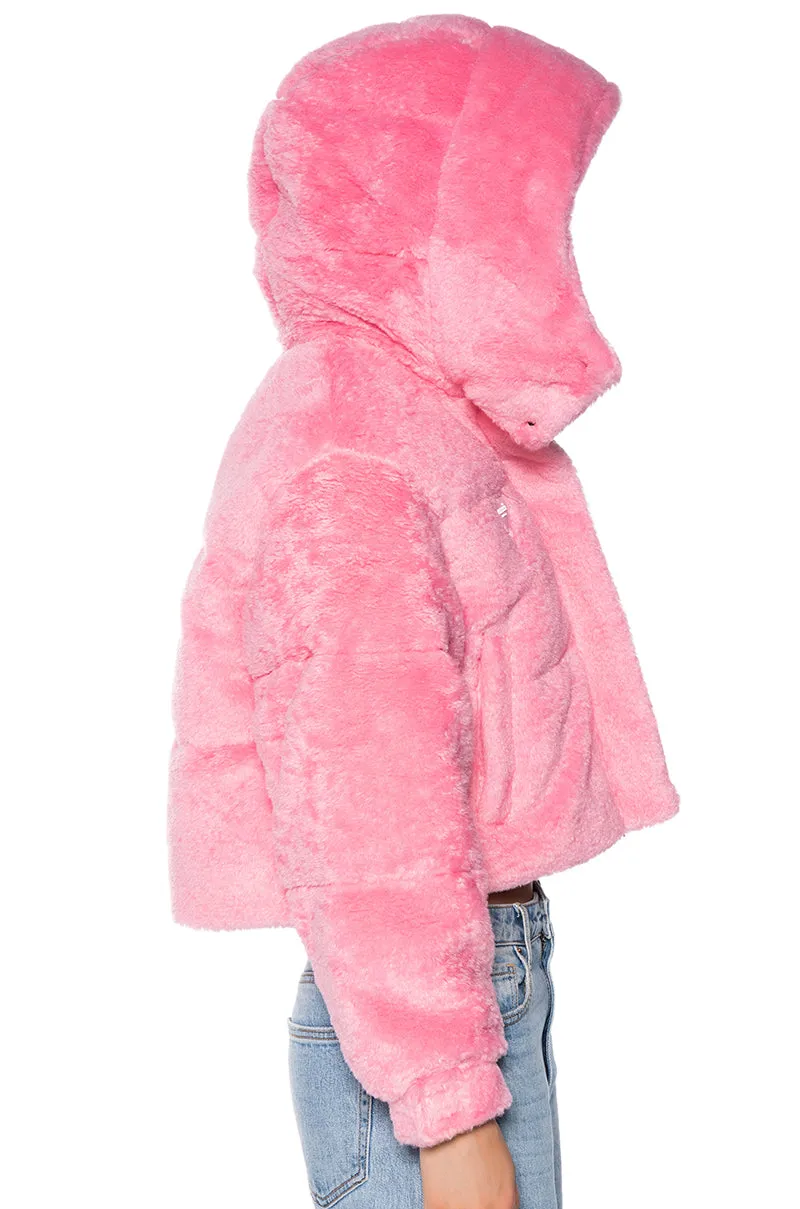 MARDIE PINK FUZZY HOODED PUFFER sold by AKIRA product image thumbnail 5