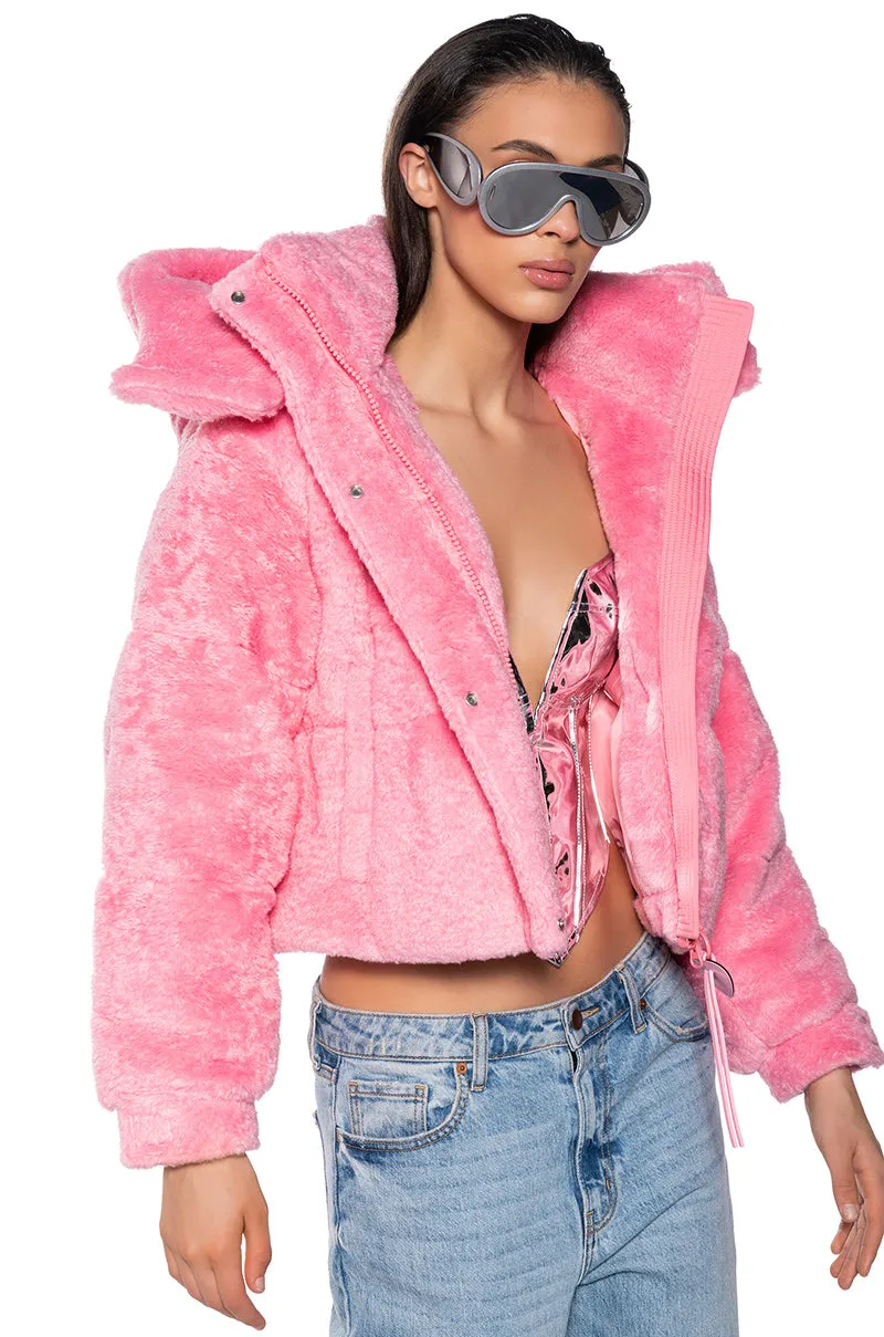 MARDIE PINK FUZZY HOODED PUFFER sold by AKIRA product image thumbnail 3