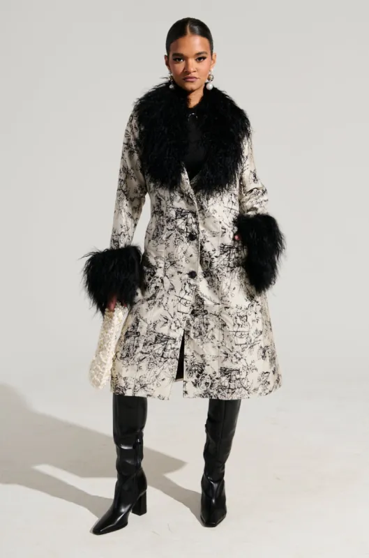 TALULAH REMOVABLE FUR TRIM TRENCH IN IVORY MULTI sold by AKIRA