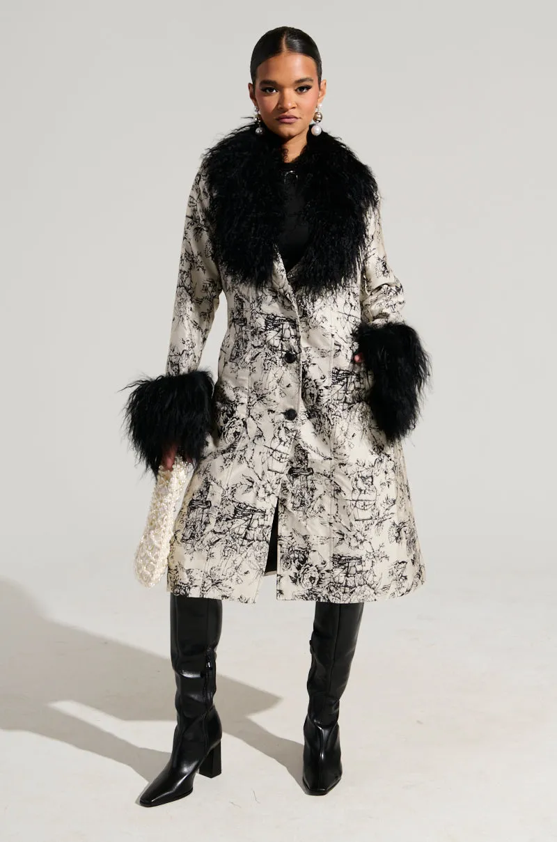 TALULAH REMOVABLE FUR TRIM TRENCH IN IVORY MULTI sold by AKIRA