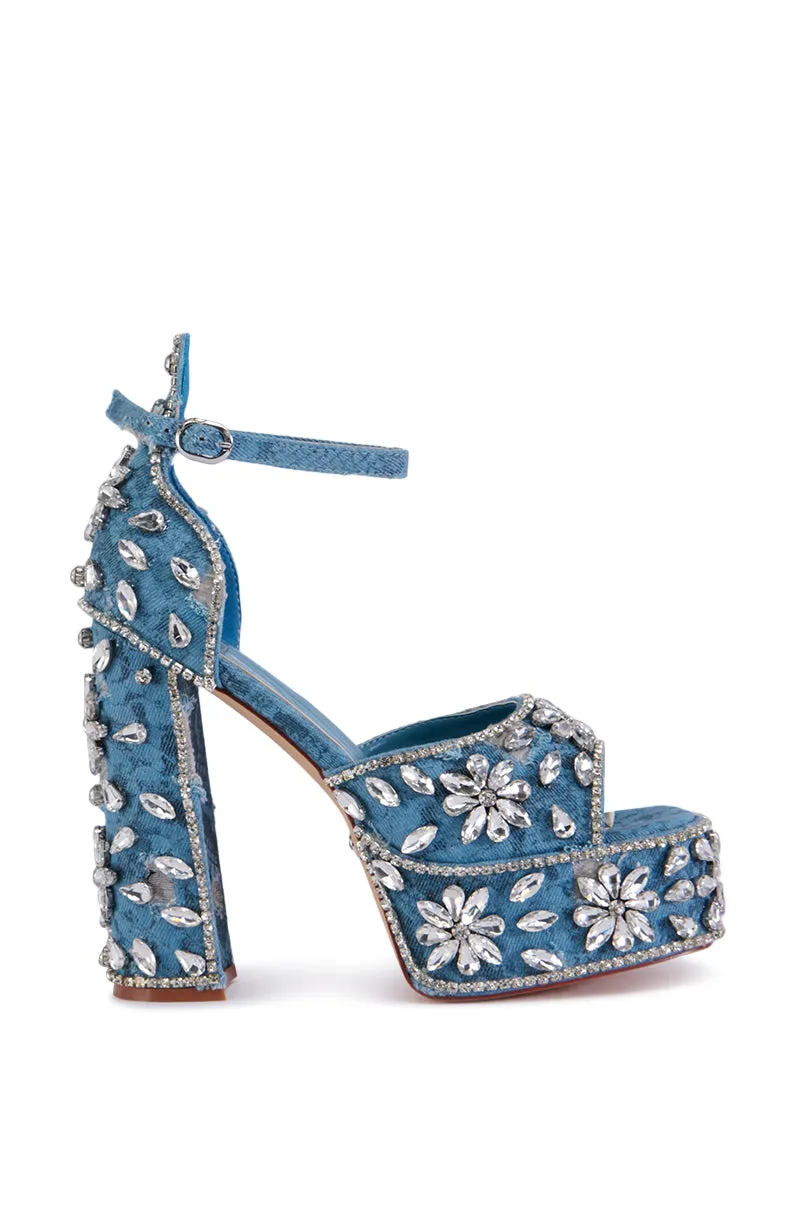 AZALEA WANG CHARLIZE DENIM SNAKE SKIN SANDAL WITH RHINESTONES sold by AKIRA product image thumbnail 3