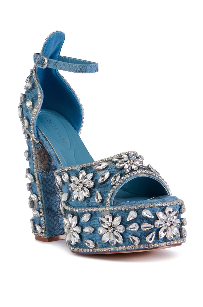 AZALEA WANG CHARLIZE DENIM SNAKE SKIN SANDAL WITH RHINESTONES sold by AKIRA product image thumbnail 4