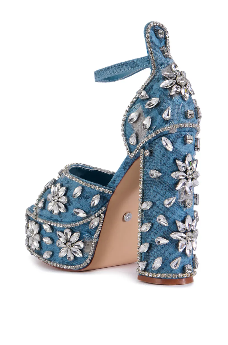 AZALEA WANG CHARLIZE DENIM SNAKE SKIN SANDAL WITH RHINESTONES sold by AKIRA product image thumbnail 5