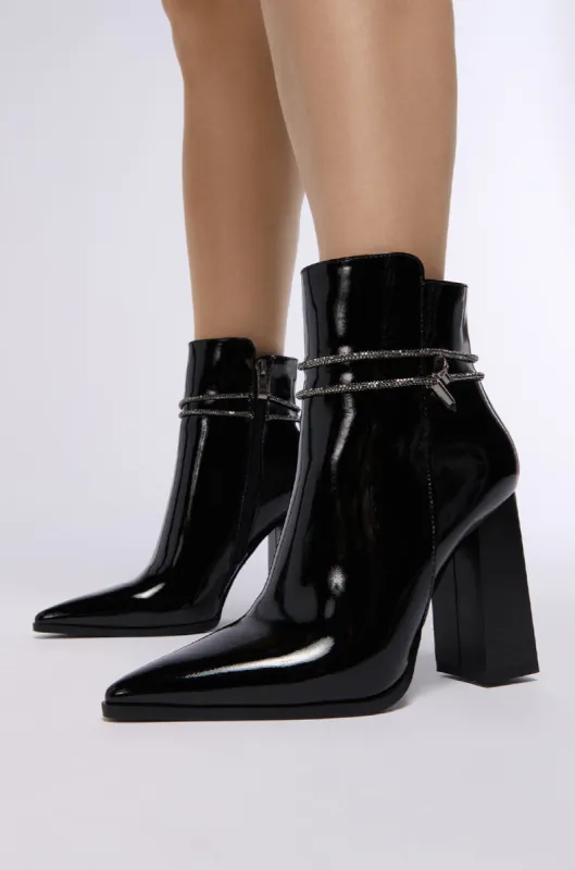 AZALEA WANG NIGHTLY BLACK PATENT BOOTIE sold by AKIRA
