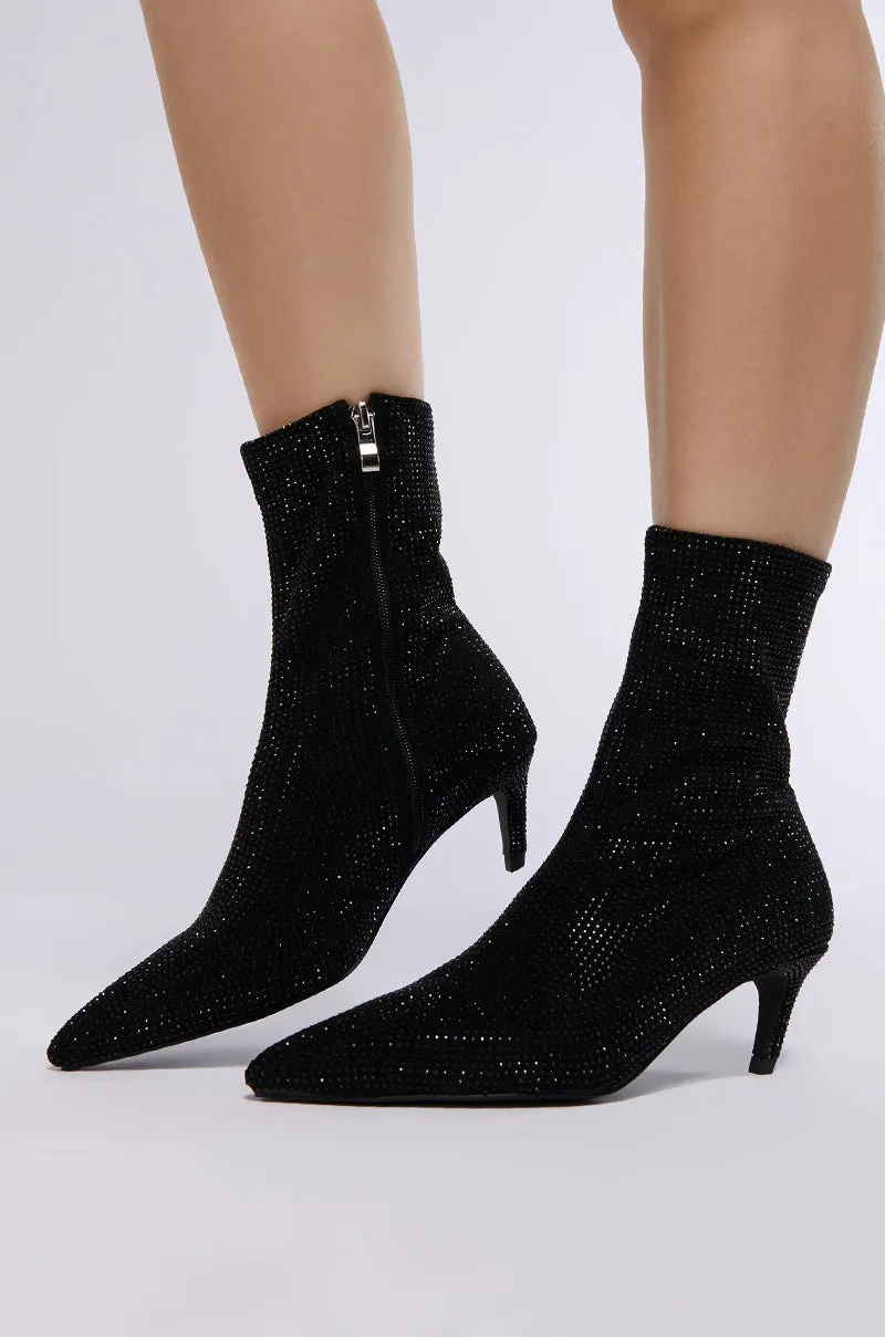 AZALEA WANG NEROLA BLACK RHINESTONE BOOTIE sold by AKIRA