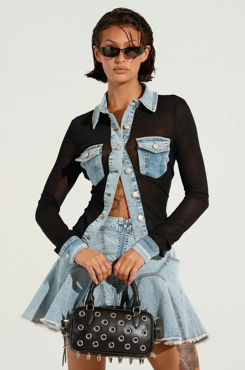 MIXED VIBES BUTTON DOWN BLOUSE sold by AKIRA product image thumbnail 2