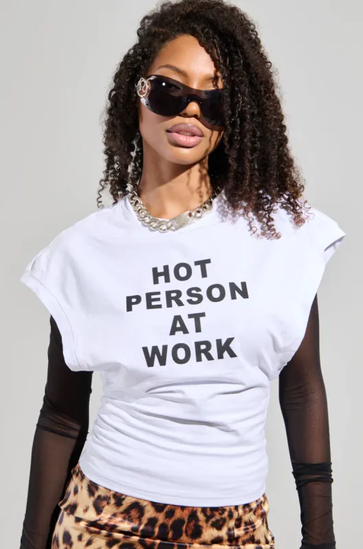 HOT PERSON AT WORK LONG SLEEVE GRAPHIC SHIRT sold by AKIRA