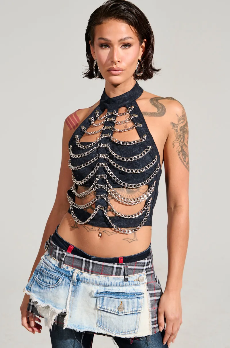 TINY LIL GIRL HALTER TOP WITH CHAIN sold by AKIRA