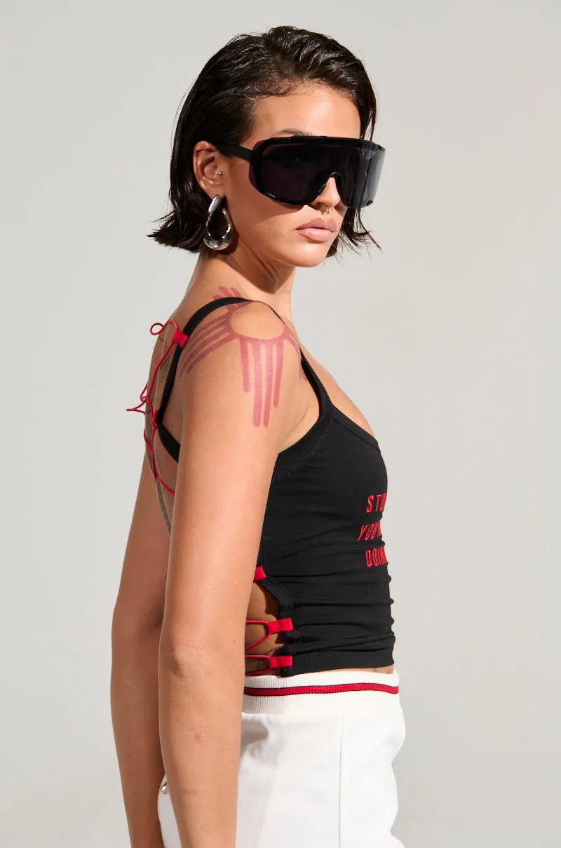 STOP COPYING ME LACE UP BACK TANK TOP sold by AKIRA product image thumbnail 4